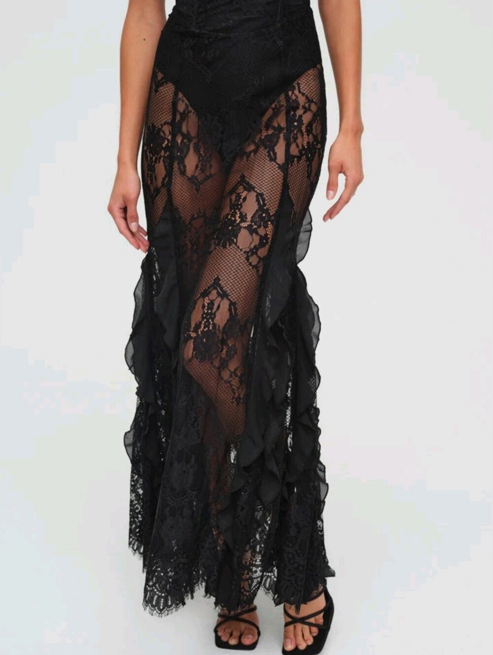 NWT! For Love And Lemons Shirley Black Lace Maxi Slip Gown - Picture 7 of 8